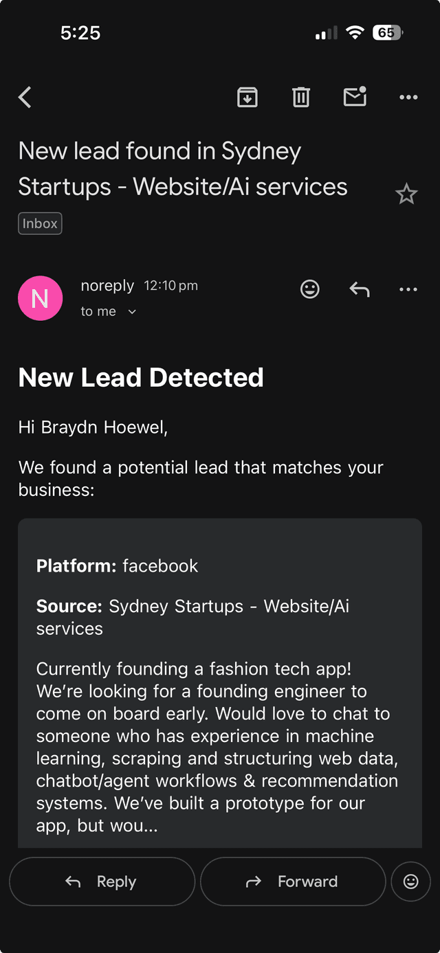 LeadMonitor email notification example
